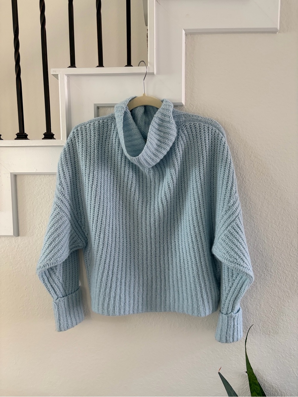 Anthropologie Light Blue Cowl Neck Sweater, Oversized XS